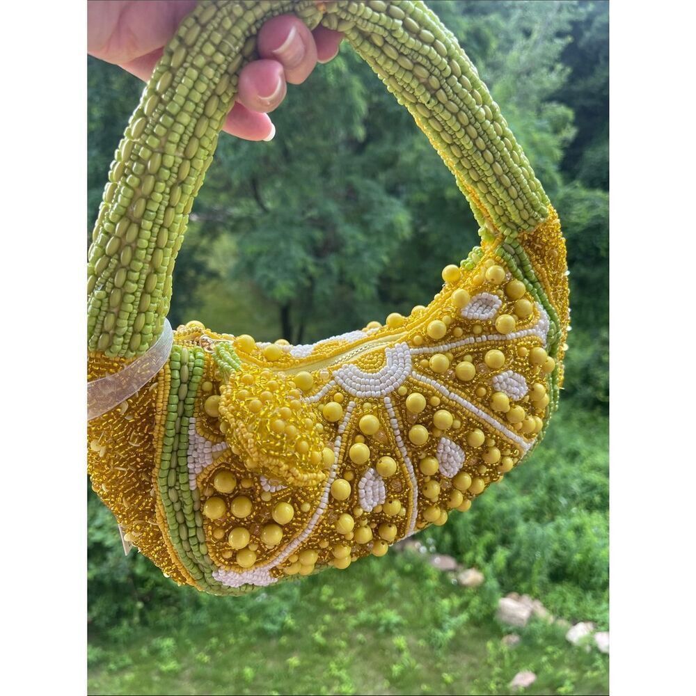 🍋 LEMONS 🍋 Hand-Beaded Yellow & Green Women's Shoulder Bag - viral beaded bags - Picture 5 of 10